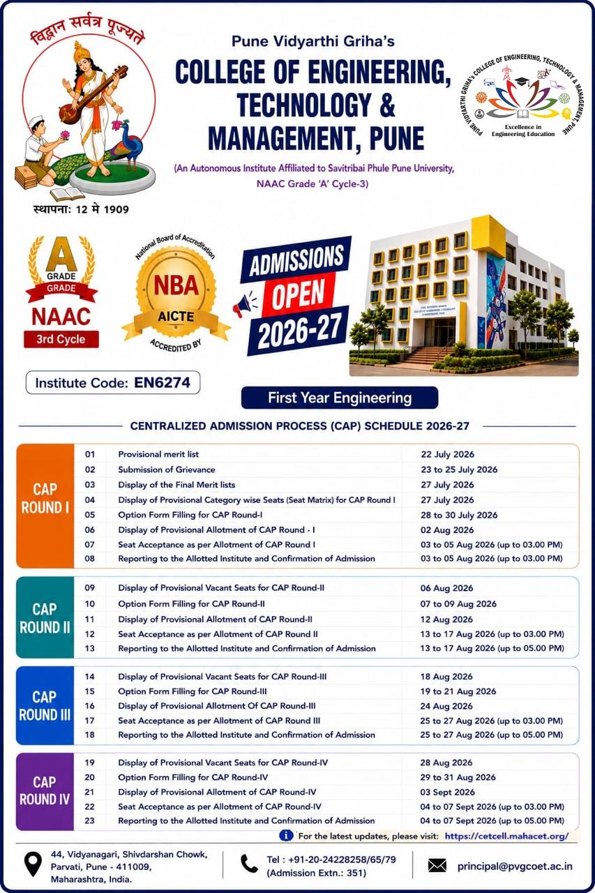Centralized admission process (CAP) schedule 2026-27